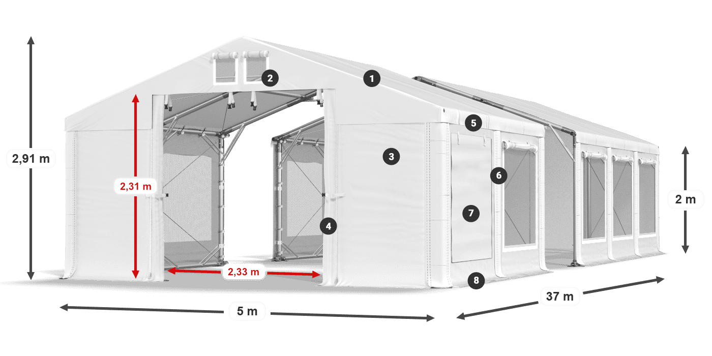 Střecha: MS 580 PVC Stěny: SD M 500 PVC 2m legenda