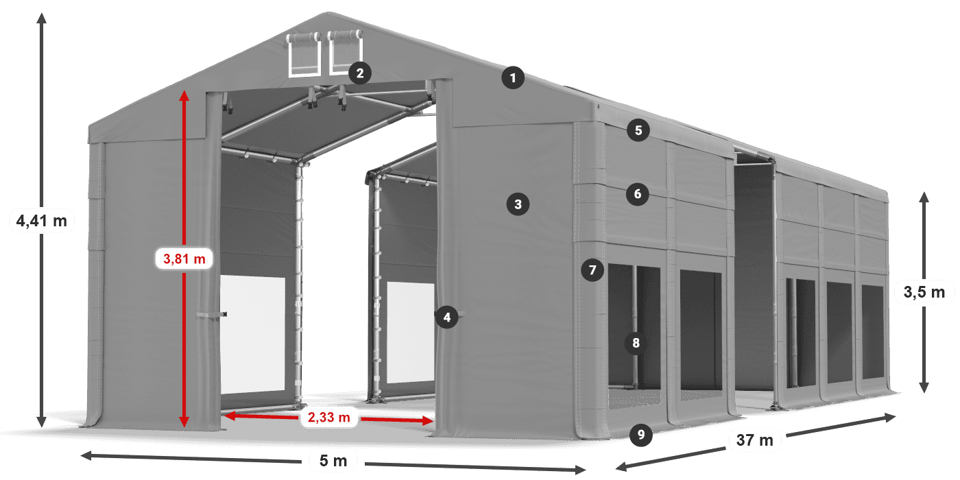 Střecha: FR 620 PVC Stěny: MS 580 PVC 3,5m legenda
