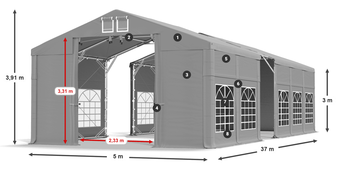 Střecha: FR 620 PVC Stěny: SD 500 PVC 3m legenda
