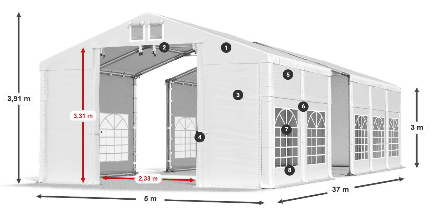 Střecha: MS 580 PVC Stěny: FR 620 PVC 3m legenda