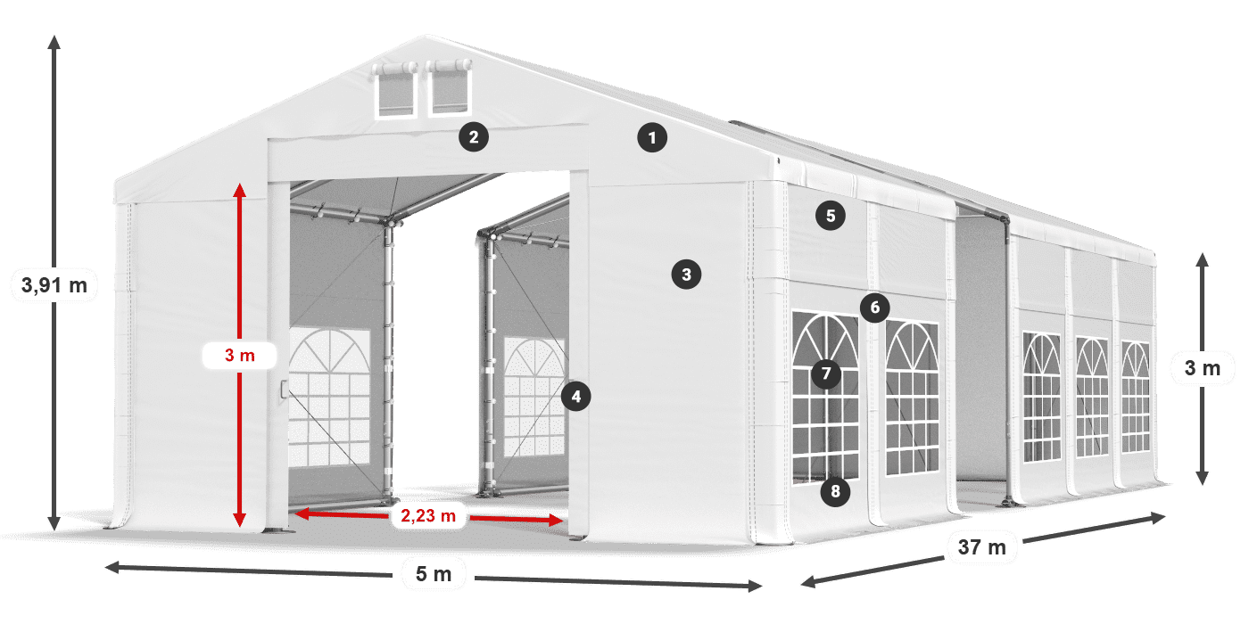 Střecha: MS 580 PVC Stěny: FR 620 PVC 3m legenda