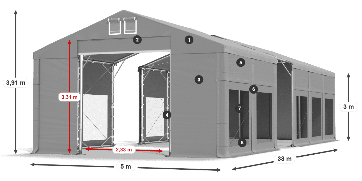 Střecha: FR 620 PVC Stěny: MS 580 PVC 3m legenda
