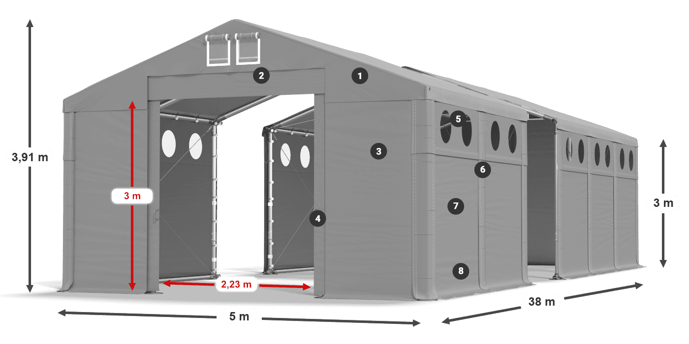 Střecha: FR 620 PVC Stěny: MS O 580 PVC 3m legenda