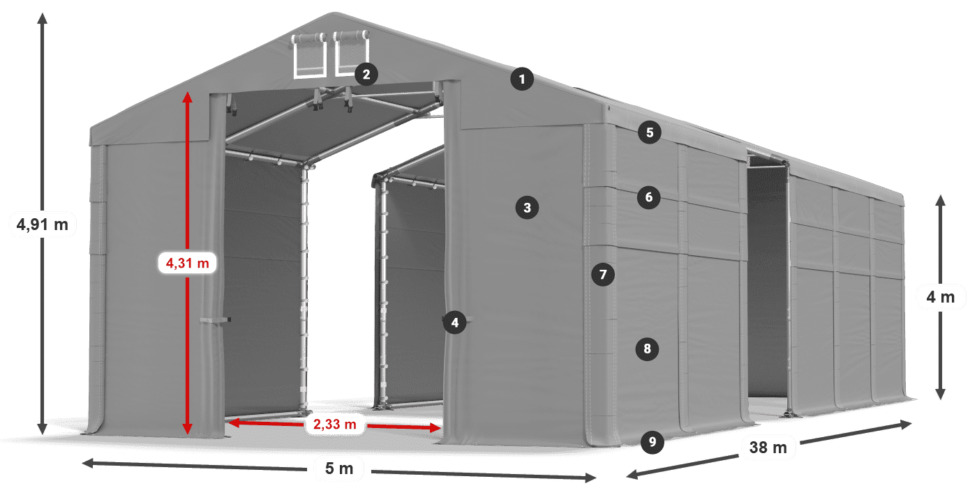 Střecha: FR 620 PVC Stěny: SD 500 PVC 4m legenda