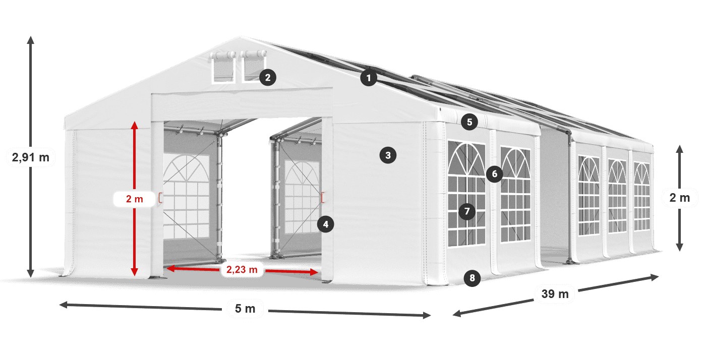 Střecha: MS 580 PVC Stěny: SD 500 PVC 2m legenda