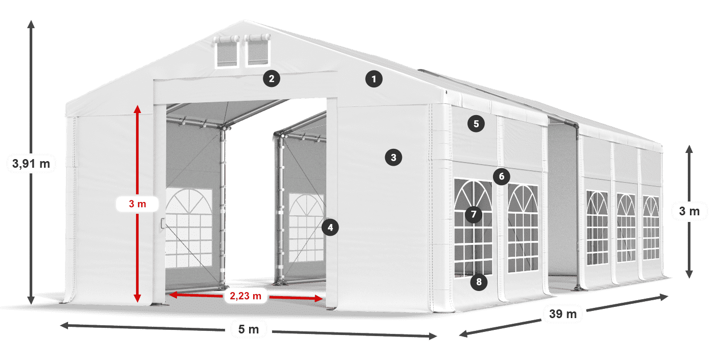 Střecha: FR 620 PVC Stěny: SD 500 PVC 3m legenda