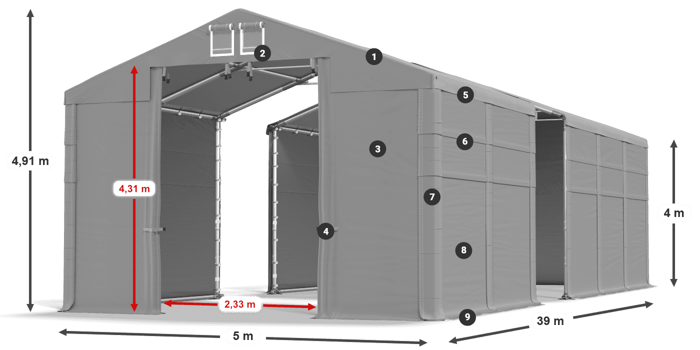 Střecha: FR 620 PVC Stěny: MS 580 PVC 4m legenda