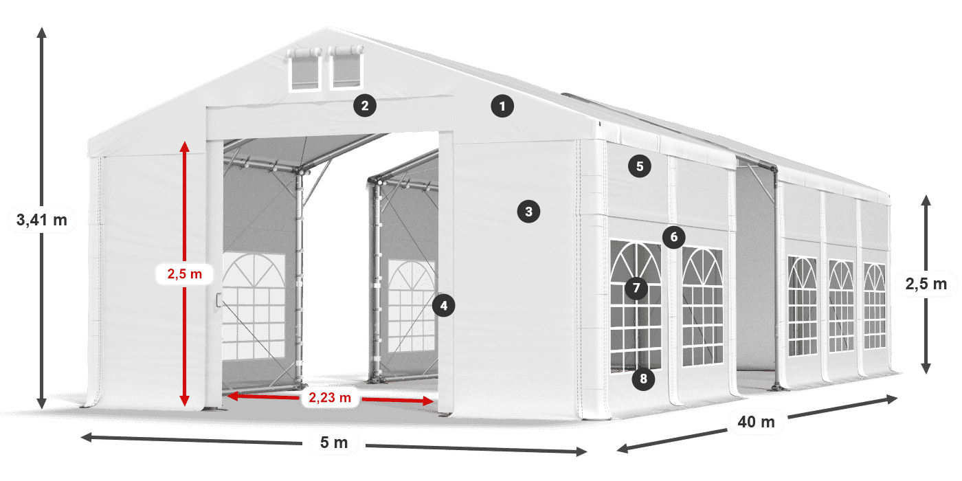 Střecha: MS 580 PVC Stěny: FR 620 PVC 2,5 m legenda