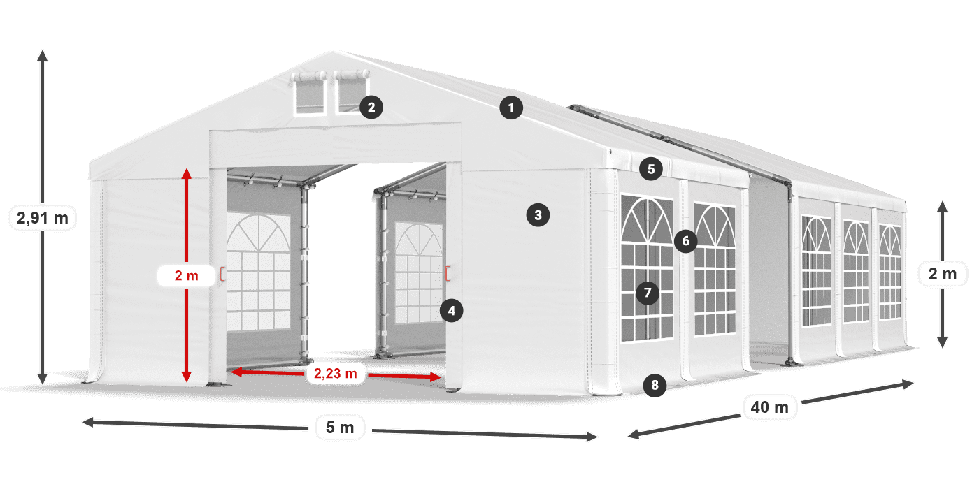Střecha: MS 580 PVC Stěny: FR 620 PVC 2m legenda