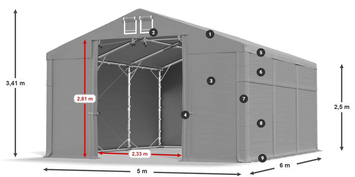 Střecha: FR 620 PVC Stěny: MS 580 PVC 2,5 m legenda