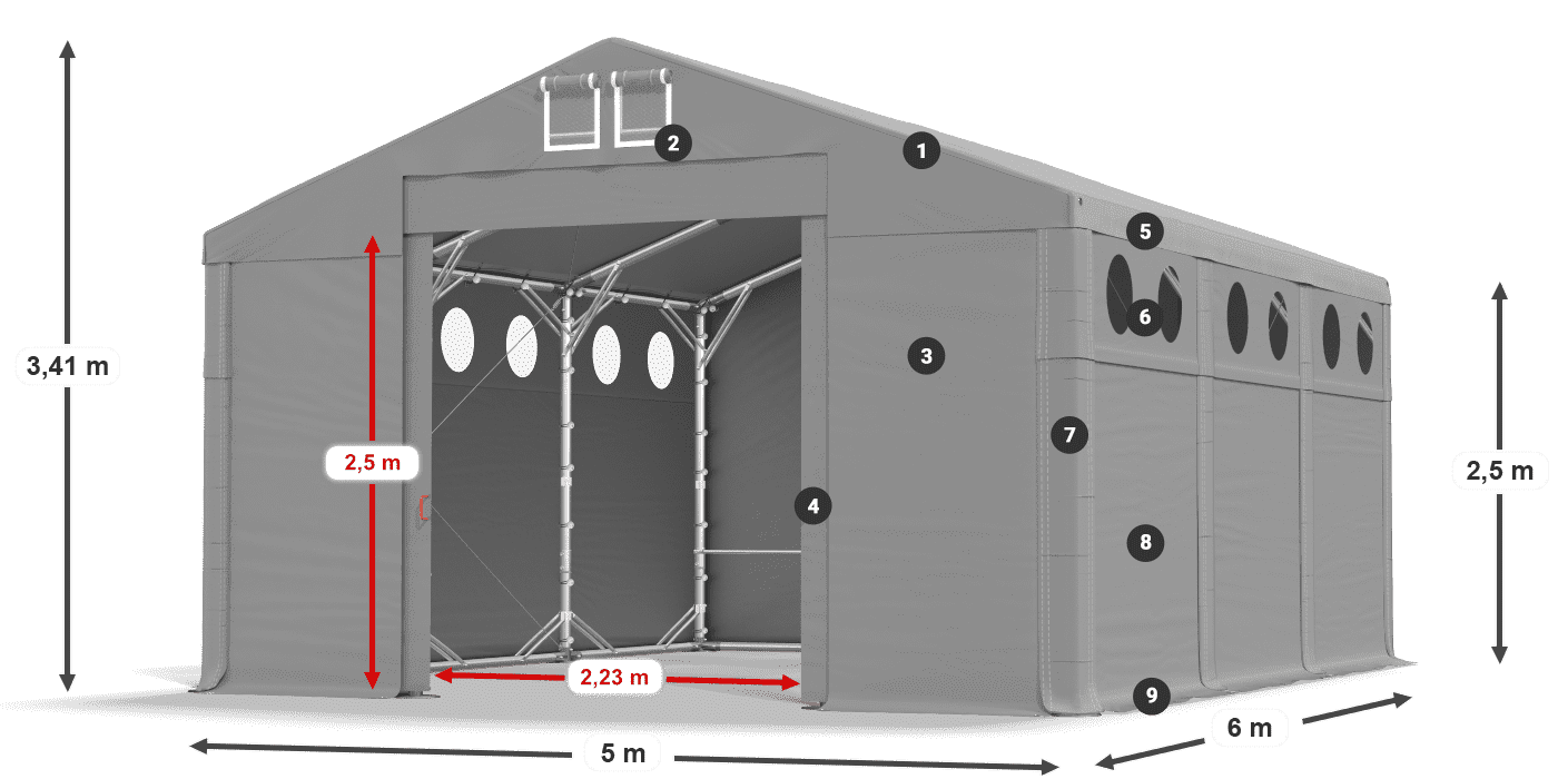 Střecha: FR 620 PVC Stěny: SD O 500 PVC 2,5 m legenda