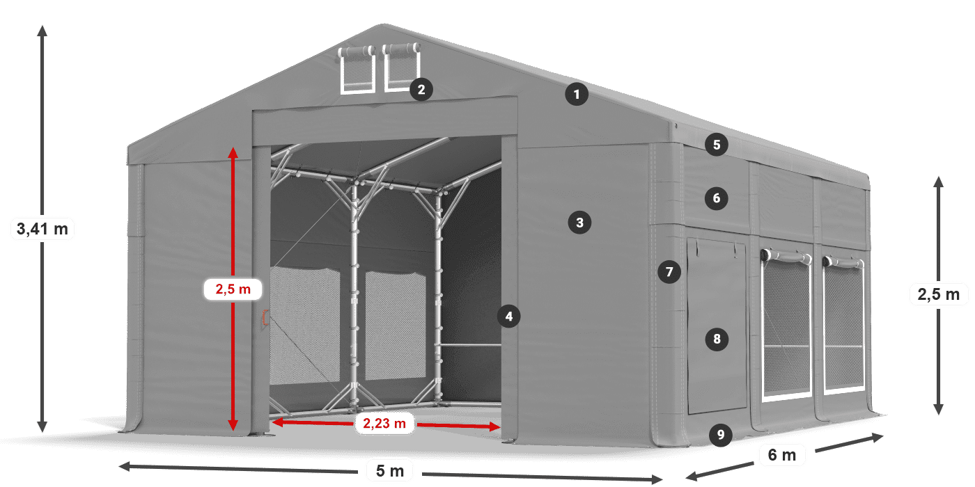 Střecha: FR 620 PVC Stěny: SD 500 PVC 2,5 m legenda