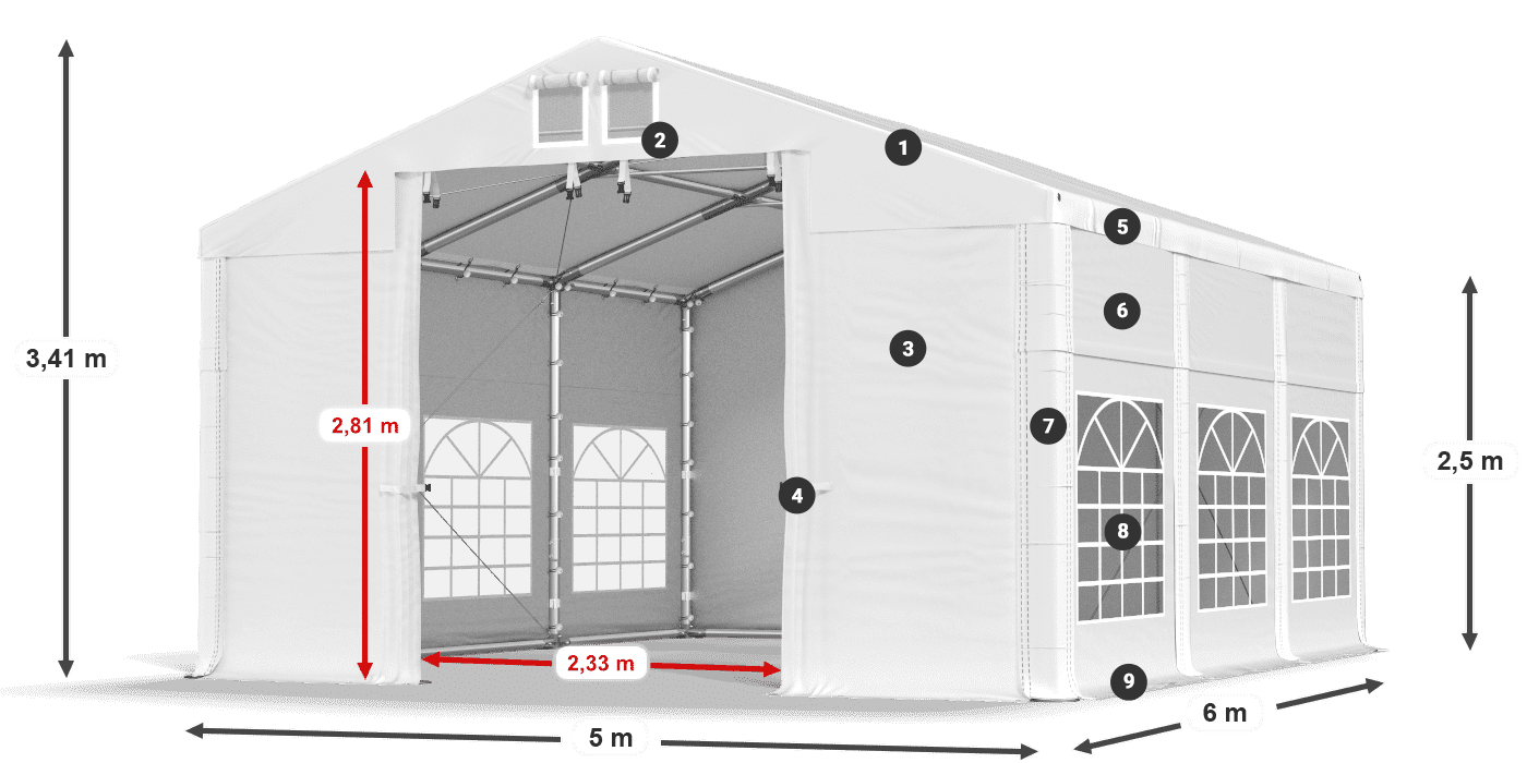 Střecha: FR 620 PVC Stěny: SD 500 PVC 2,5 m legenda