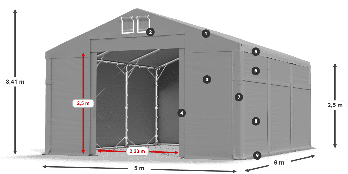 Střecha: MS 580 PVC Stěny: FR 620 PVC 2,5 m legenda