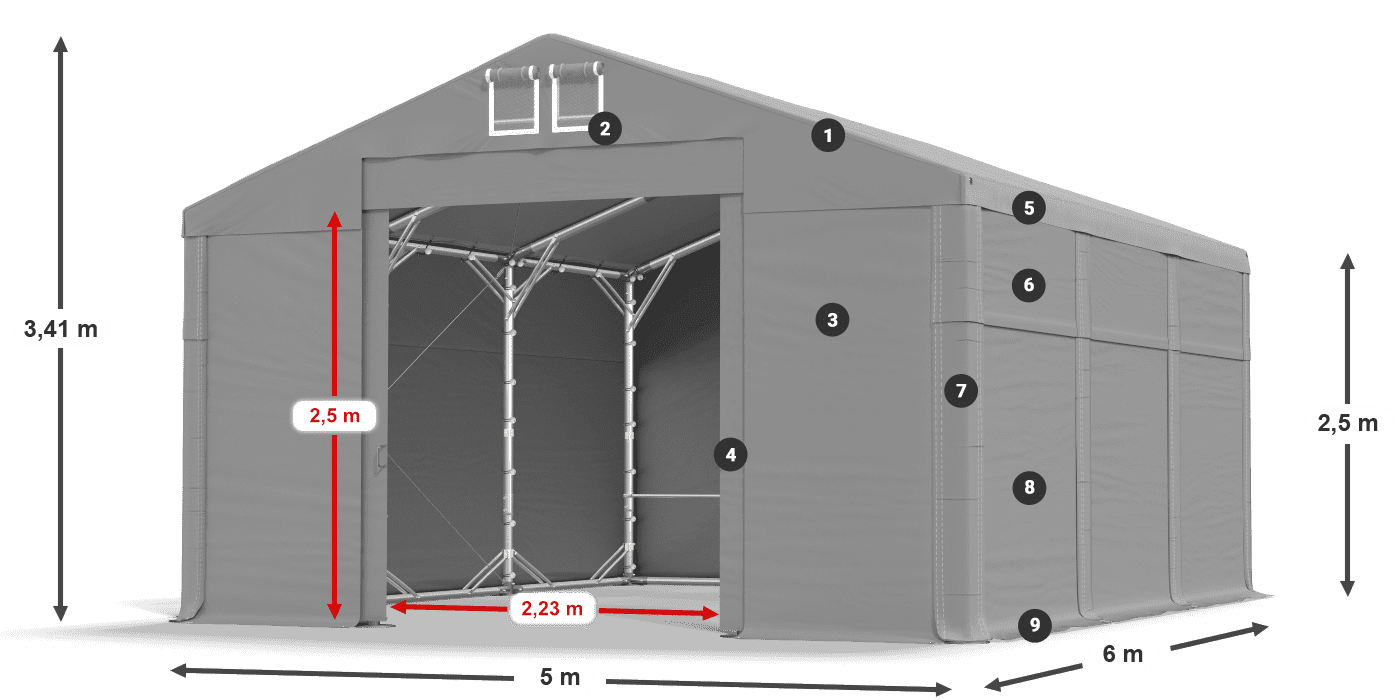 Střecha: MS 580 PVC Stěny: FR 620 PVC 2,5 m legenda
