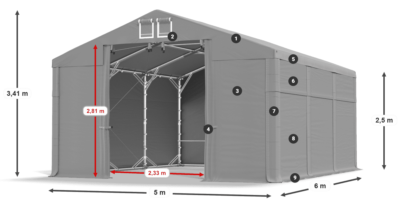 Střecha: MS 580 PVC Stěny: FR 620 PVC 2,5 m legenda