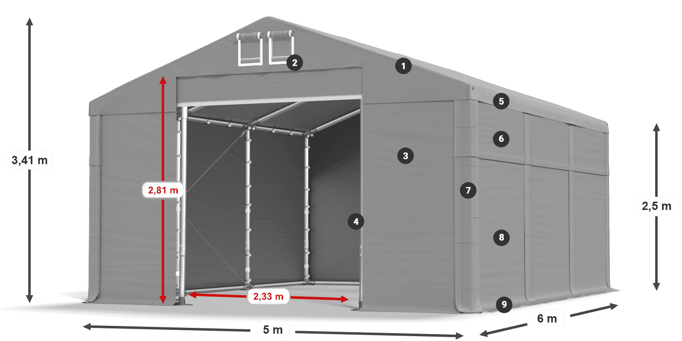 Střecha: MS 580 PVC Stěny: FR 620 PVC 2,5 m legenda