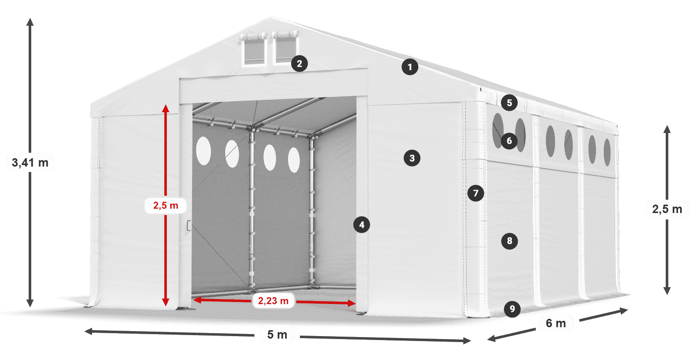 Střecha: MS 580 PVC Stěny: FR O 620 PVC 2,5 m legenda