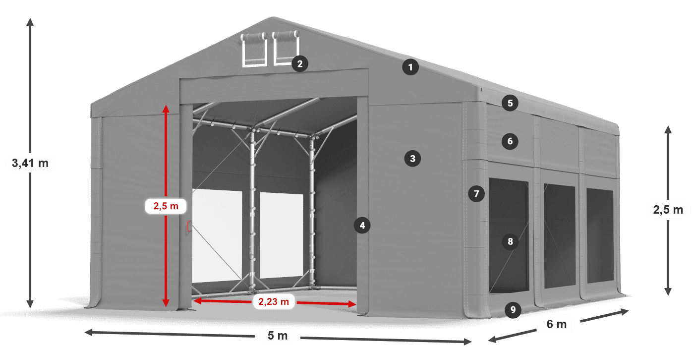 Střecha: MS 580 PVC Stěny: MS 580 PVC 2,5 m legenda