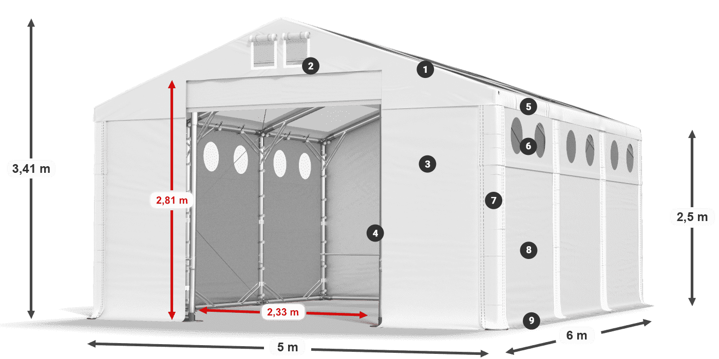 Střecha: MS T 580 PVC Stěny: MS O 580 PVC 2,5 m legenda
