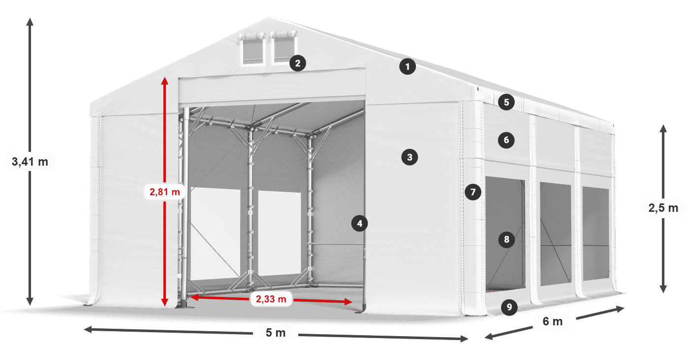 Střecha: MS 580 PVC Stěny: MS 580 PVC 2,5 m legenda