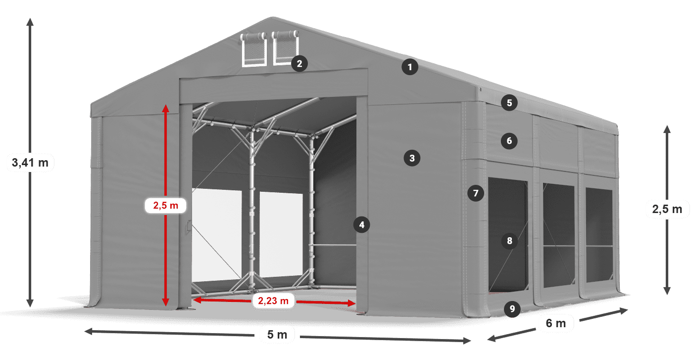 Střecha: MS 580 PVC Stěny: MS 580 PVC 2,5 m legenda