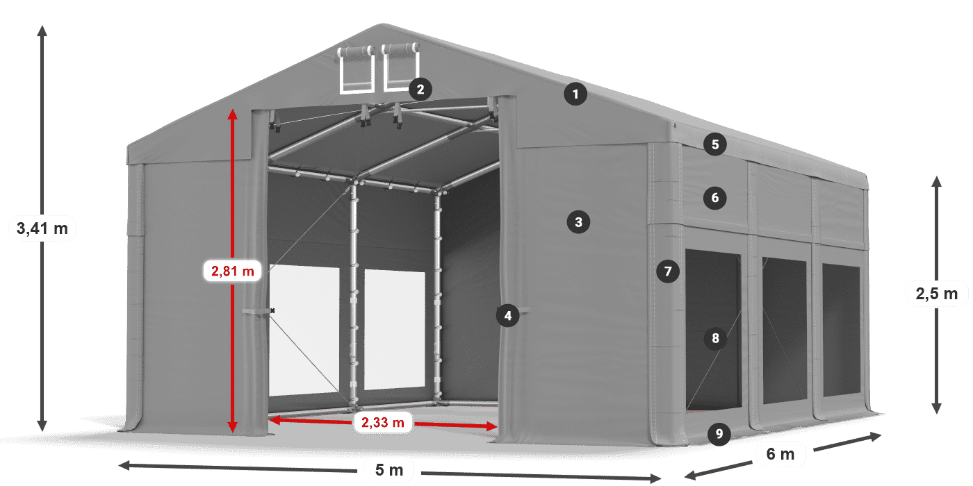 Střecha: MS 580 PVC Stěny: MS 580 PVC 2,5 m legenda