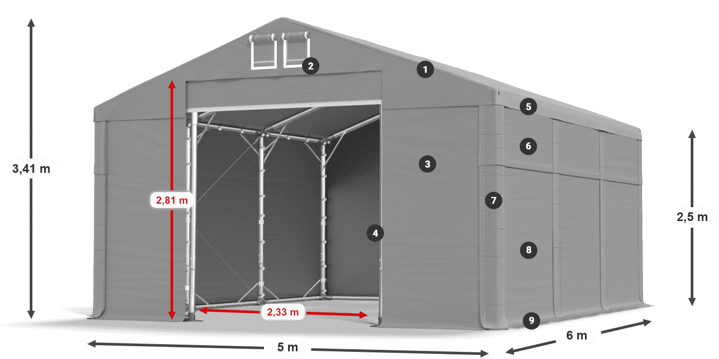 Střecha: MS 580 PVC Stěny: SD 500 PVC 2,5 m legenda