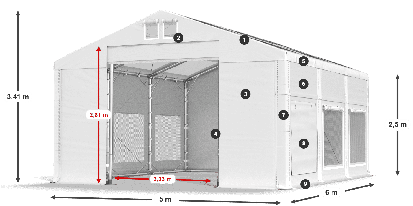 Střecha: MS T 580 PVC Stěny: SD M 500 PVC 2,5 m legenda