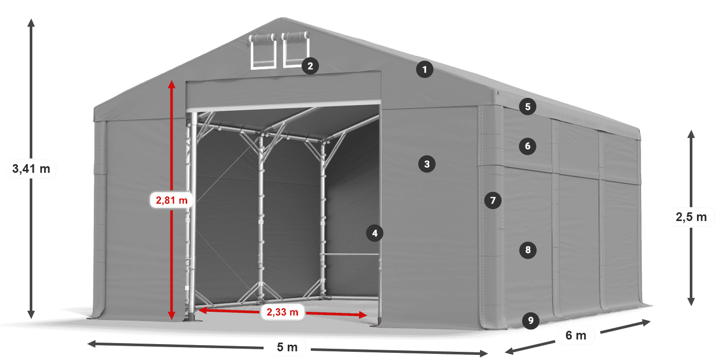 Střecha: MS 580 PVC Stěny: SD 500 PVC 2,5 m legenda
