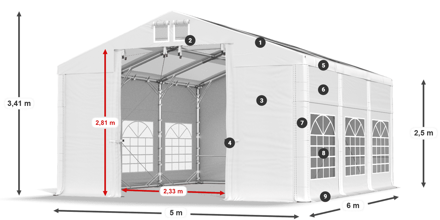 Střecha: MS 580 PVC Stěny: SD 500 PVC 2,5 m legenda
