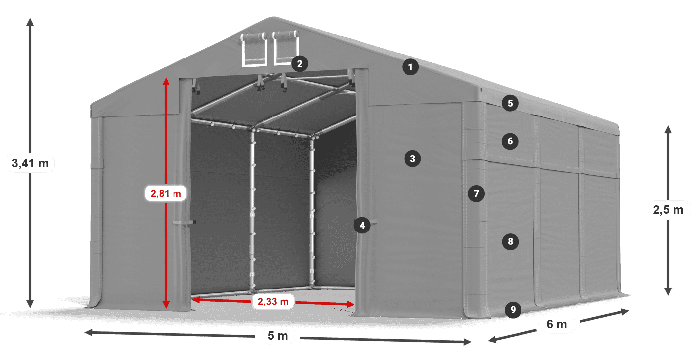 Střecha: MS 580 PVC Stěny: SD 500 PVC 2,5 m legenda