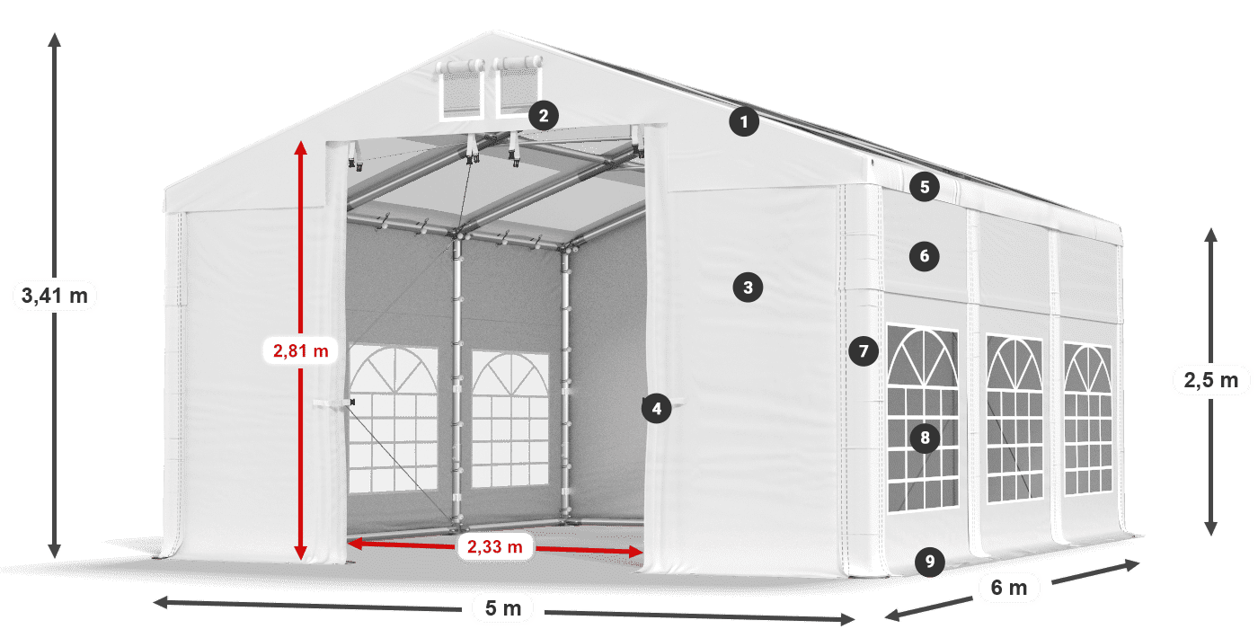 Střecha: MS 580 PVC Stěny: SD 500 PVC 2,5 m legenda