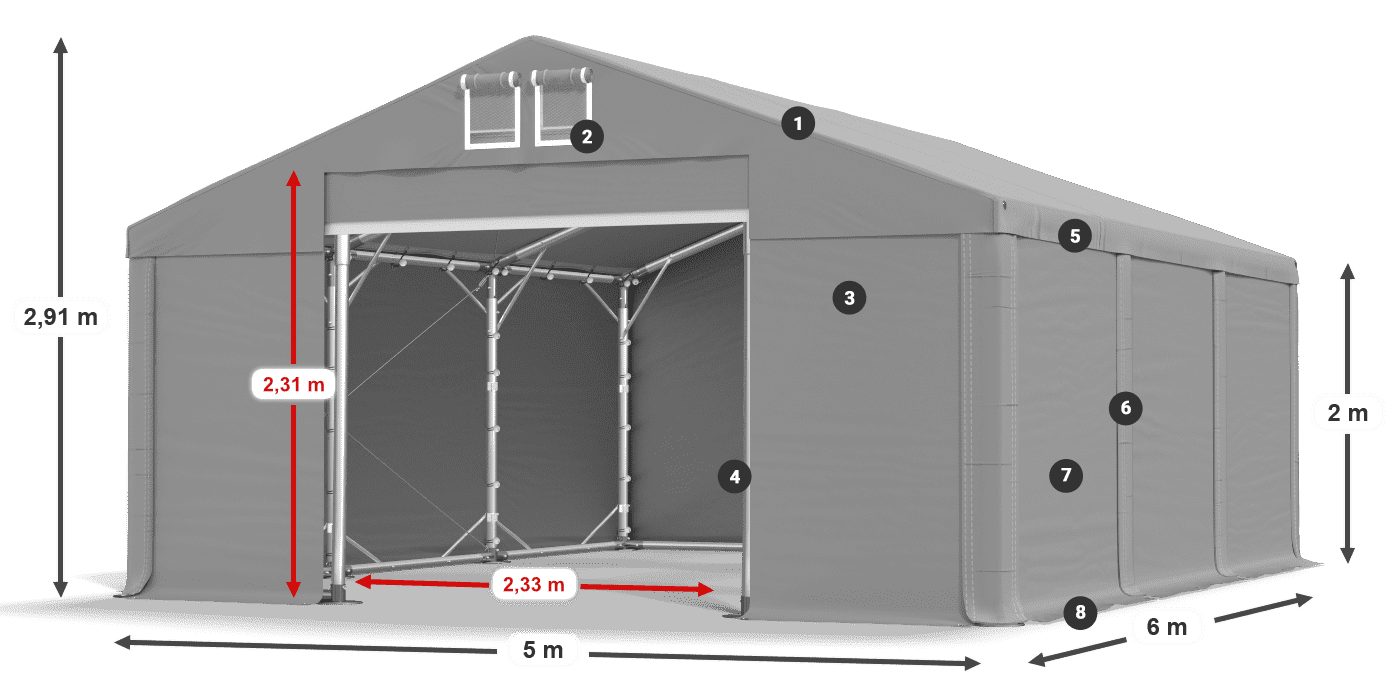 Střecha: FR 620 PVC Stěny: SD 580 PVC 2m legenda