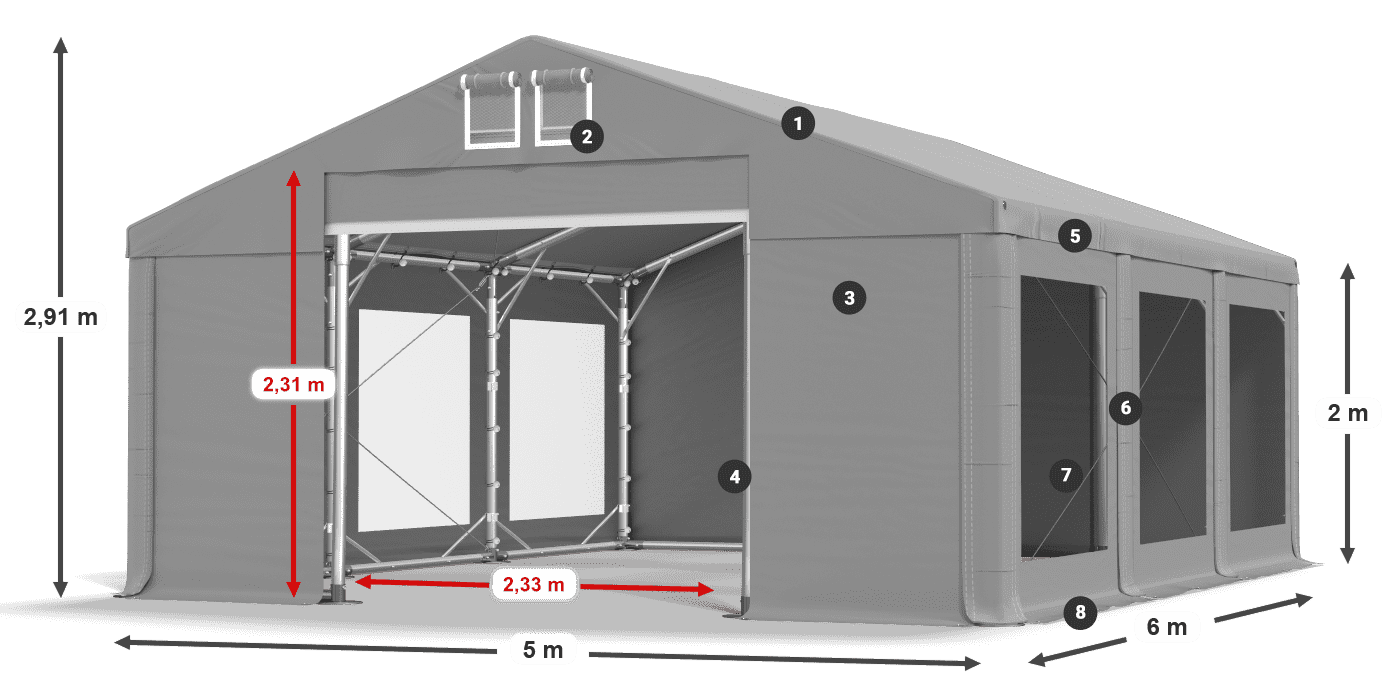 Střecha: FR 620 PVC Stěny: MS 580 PVC 2m legenda