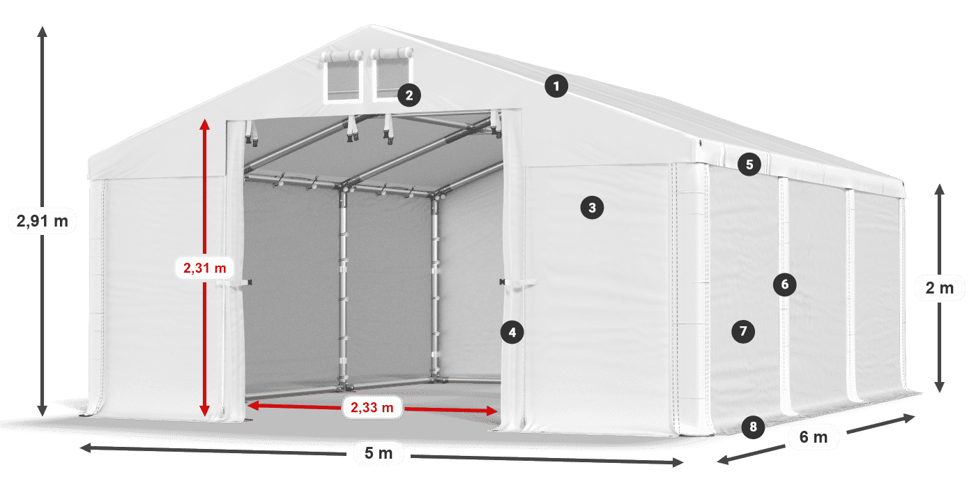 Střecha: FR 620 PVC Stěny: SD 580 PVC 2m legenda