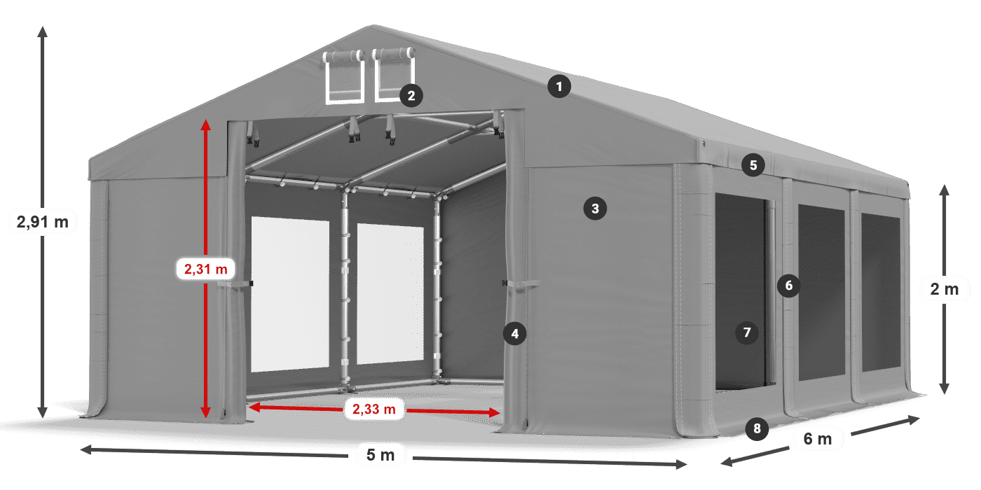 Střecha: FR 620 PVC Stěny: MS 580 PVC 2m legenda