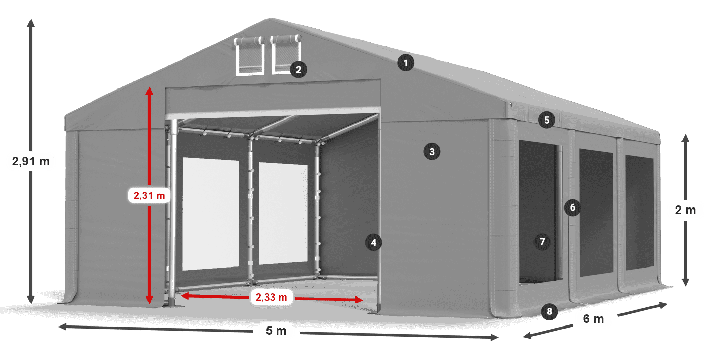 Střecha: FR 620 PVC Stěny: MS 580 PVC 2m legenda