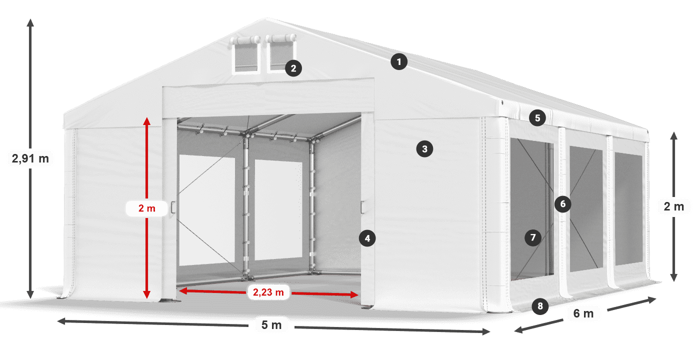Střecha: FR 620 PVC Stěny: MS 580 PVC 2m legenda