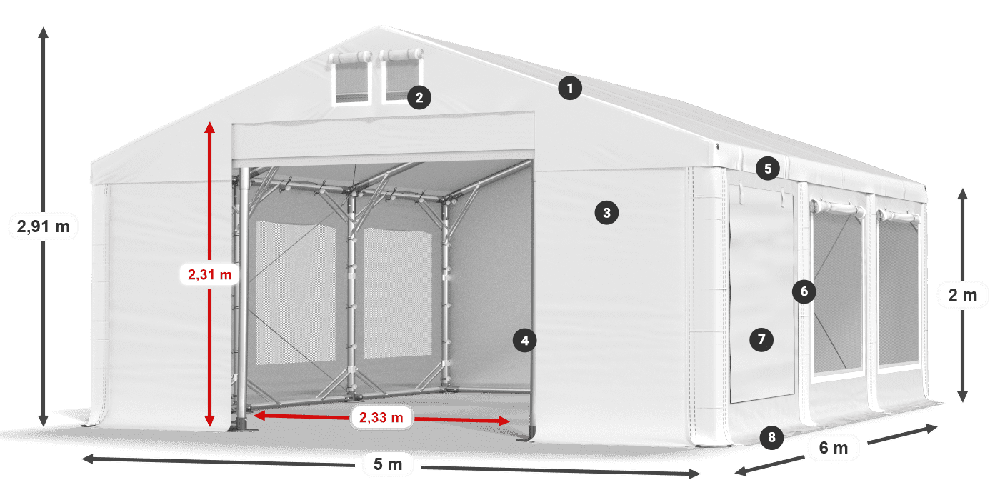 Střecha: FR 620 PVC Stěny: SD 500 PVC 2m legenda