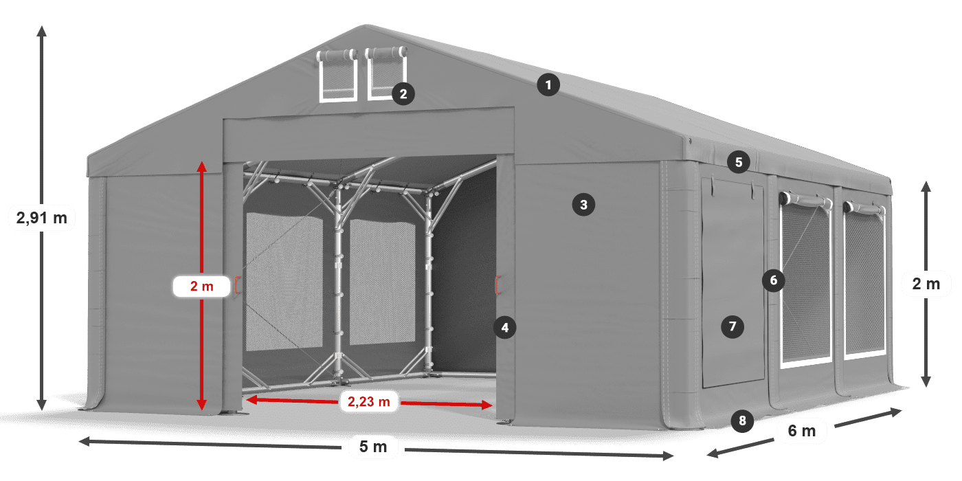 Střecha: FR 620 PVC Stěny: SD 500 PVC 2m legenda