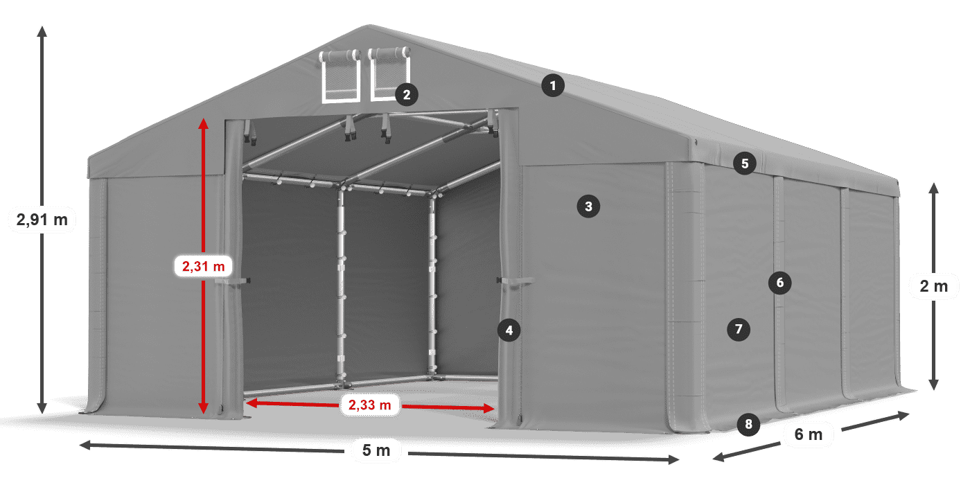 Střecha: FR 620 PVC Stěny: SD 500 PVC 2m legenda