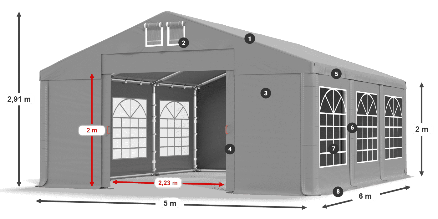Střecha: FR 620 PVC Stěny: SD 500 PVC 2m legenda