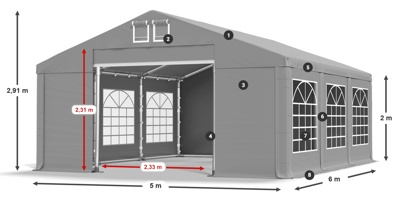Střecha: FR 620 PVC Stěny: SD 500 PVC 2m legenda