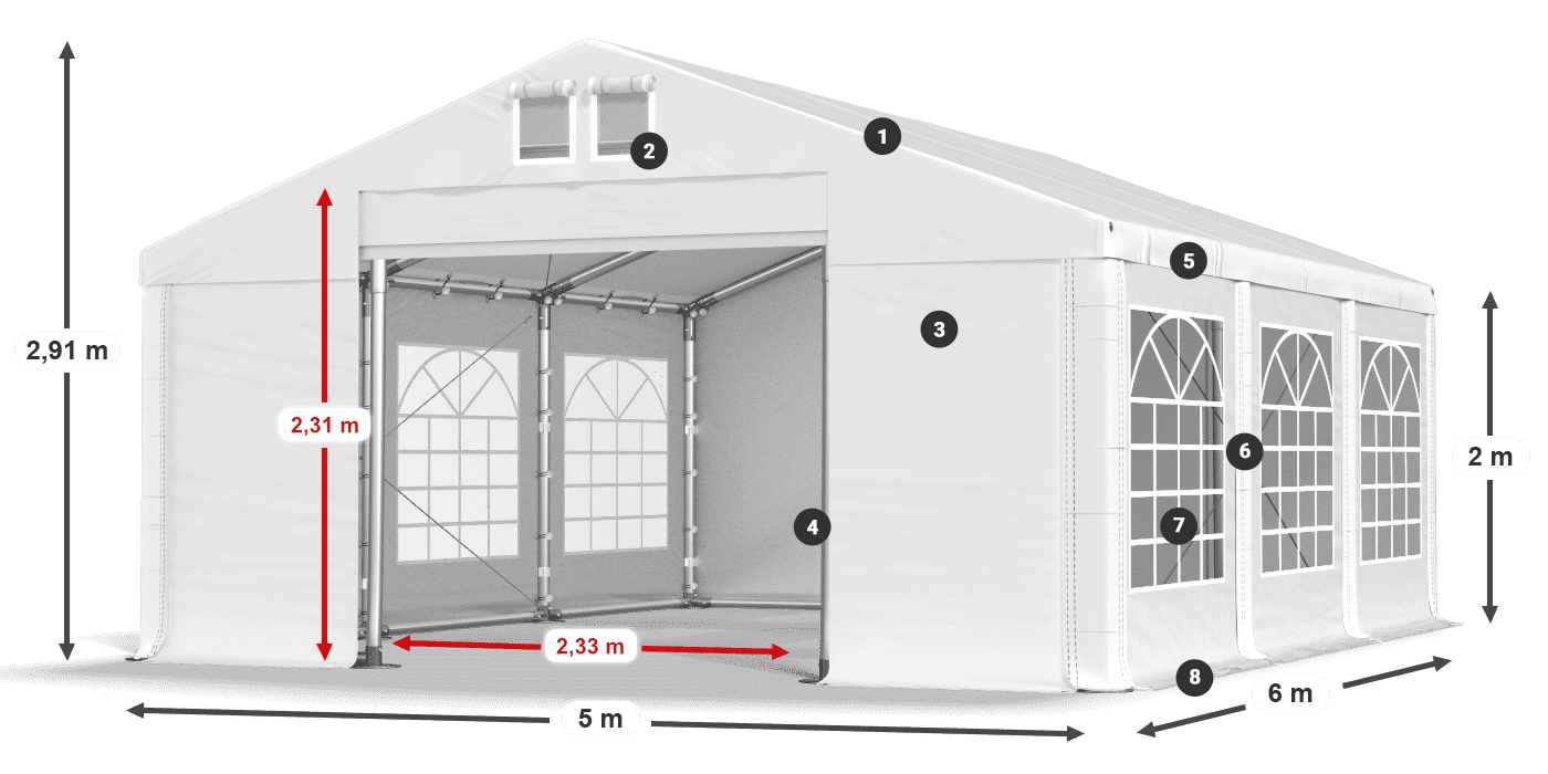 Střecha: FR 620 PVC Stěny: SD 500 PVC 2m legenda