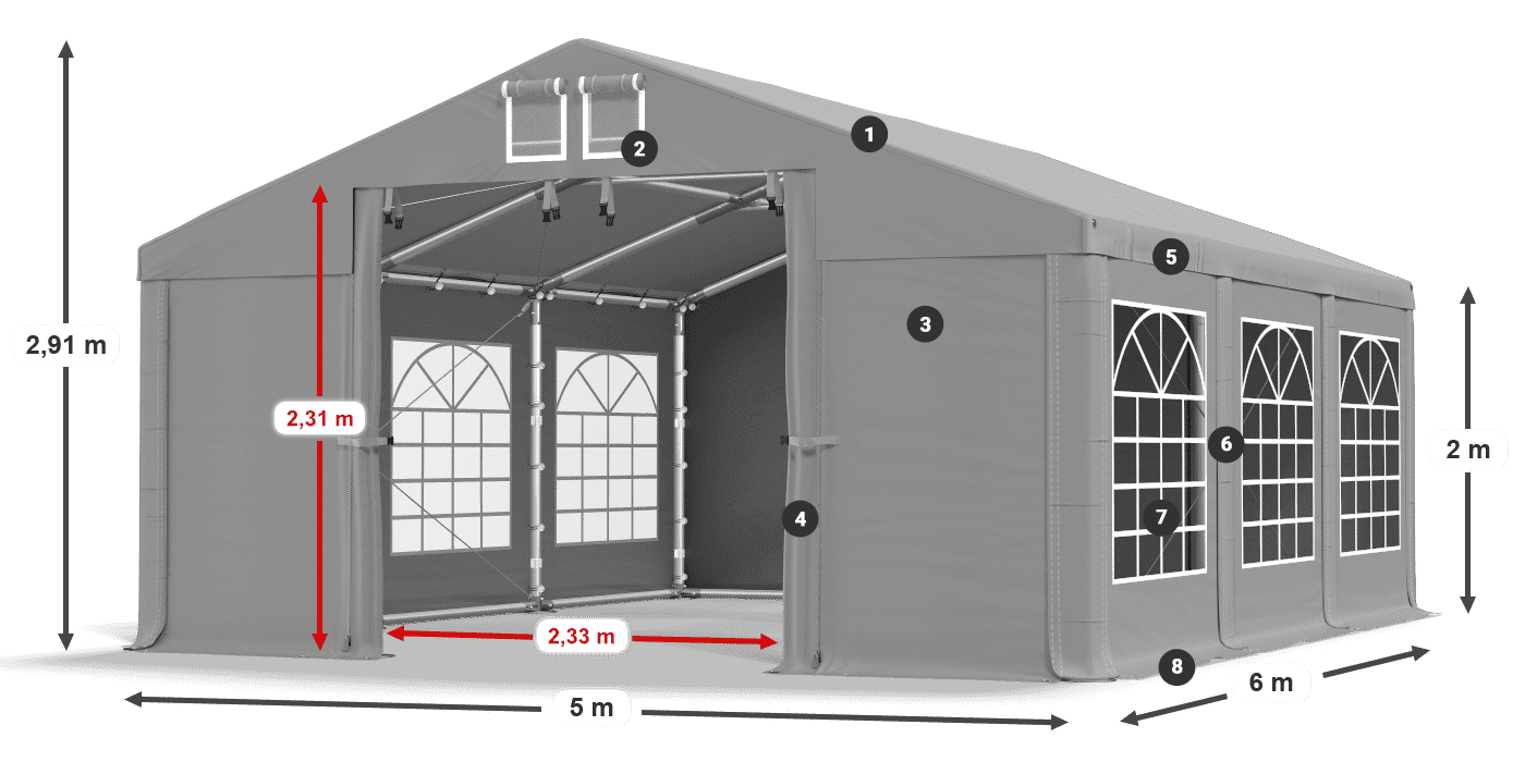 Střecha: FR 620 PVC Stěny: SD 500 PVC 2m legenda