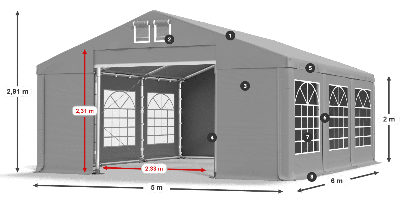 Střecha: FR 620 PVC Stěny: SD 500 PVC 2m legenda