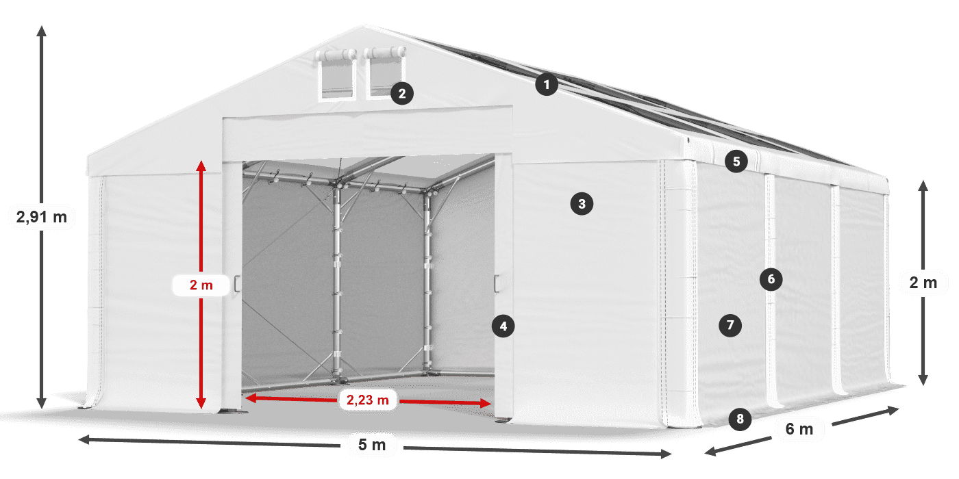 Střecha: MS T 580 PVC Stěny: FR 620 PVC 2m legenda