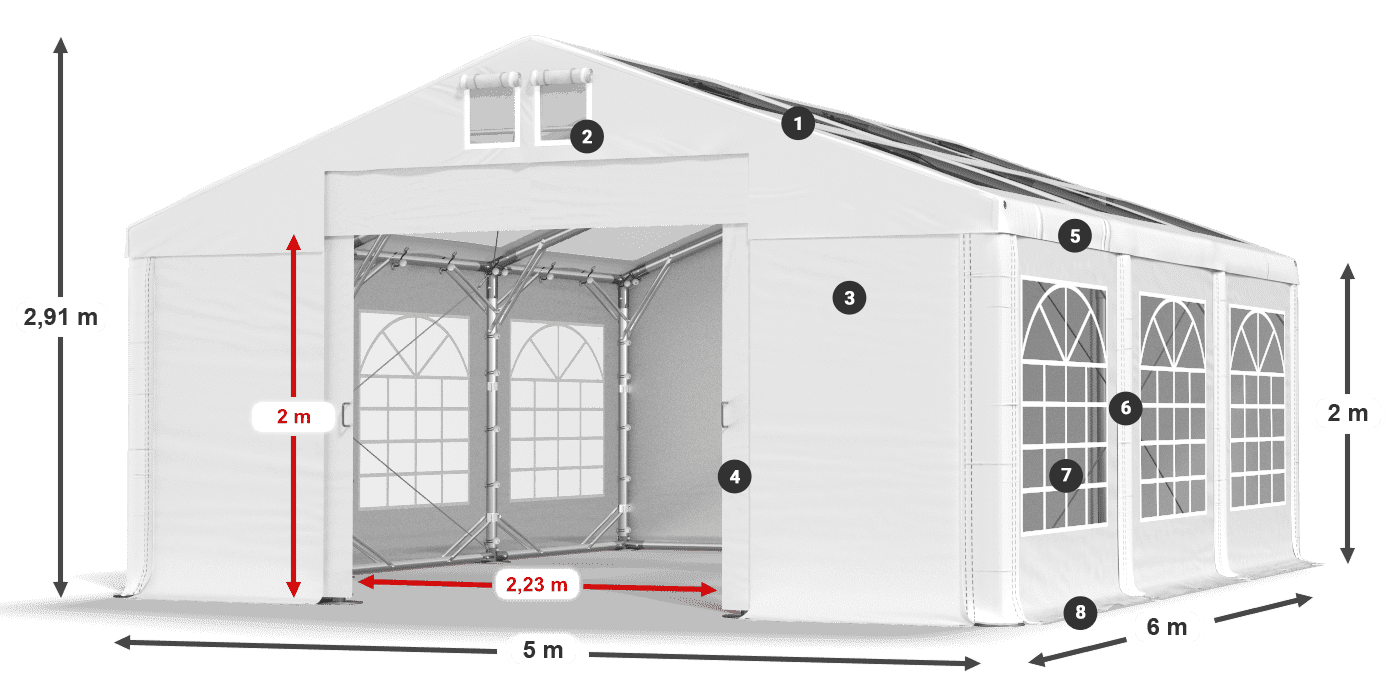 Střecha: MS T 580 PVC Stěny: FR 620 PVC 2m legenda