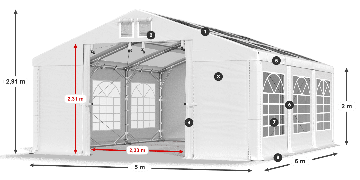 Střecha: MS T 580 PVC Stěny: FR 620 PVC 2m legenda